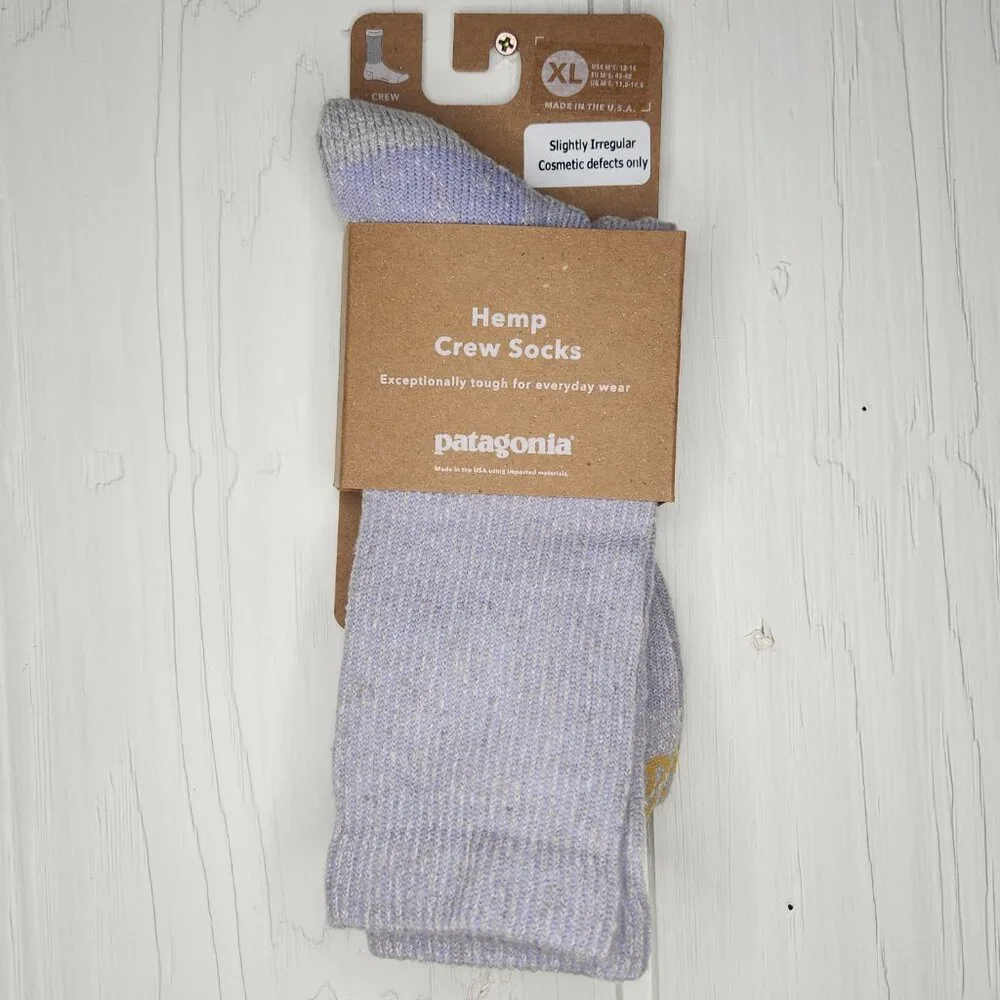 Patagonia Hemp Crew Socks Pale Periwinkle Size XL (Men's 12-15) Irregular - Picture 1 of 6